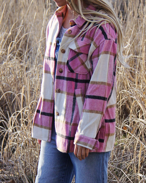 Rosie Weather Pink Plaid Shirt Jacket: Featured Product Image