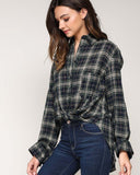Tie Back Plaid Top in Navy: Alternate View #1
