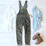 Cozy Corduroy Overalls in Sage: Alternate View #2