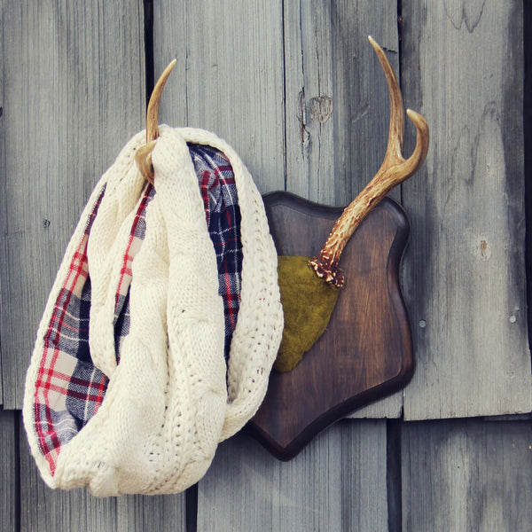 Knit & Plaid Scarf in Cream: Featured Product Image