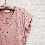 Finley Distressed Tee in Mauve: Alternate View #2