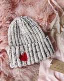 Hand Knit Heart Beanie in Gray: Alternate View #1
