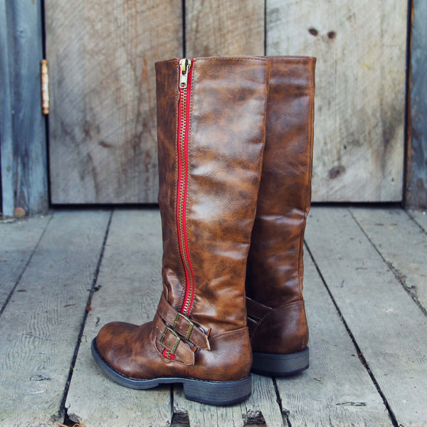 Tall brown boots hotsell with red zipper