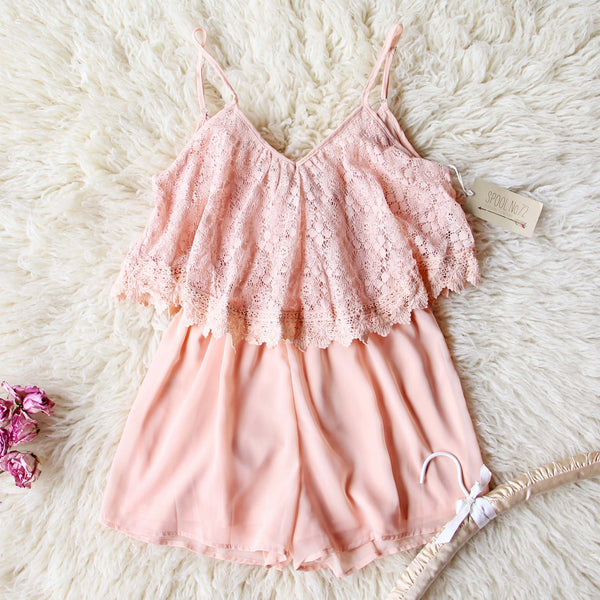 Just Peachy Lace Romper: Featured Product Image