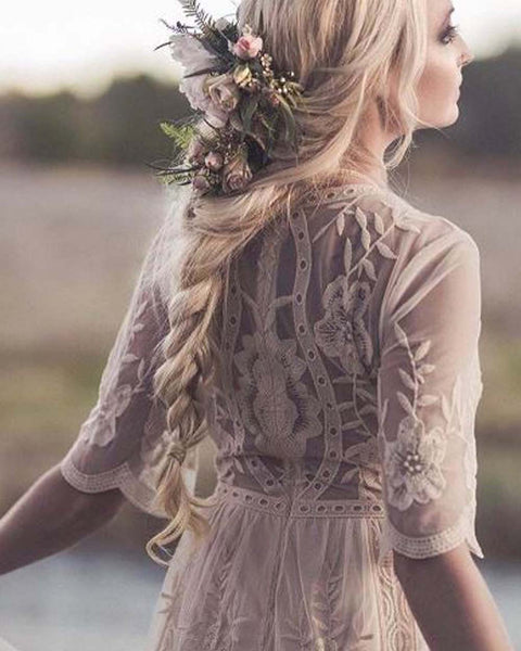 Tainted Rose Lace Maxi Dress in Sand: Featured Product Image