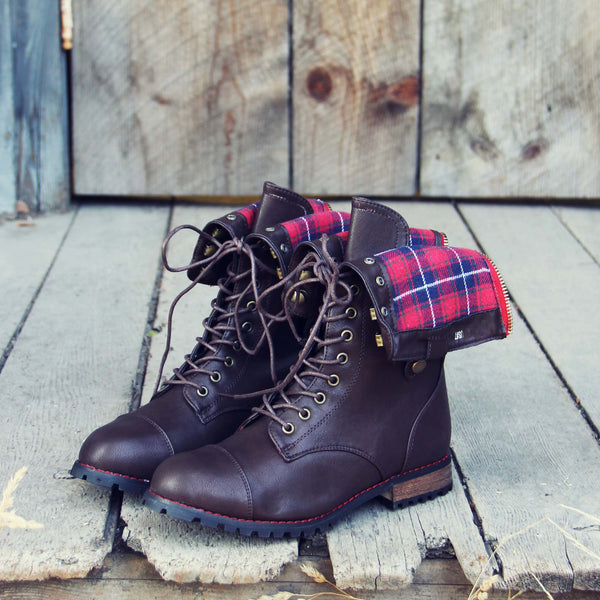 Sweater Weather Plaid Boots in Brown: Featured Product Image
