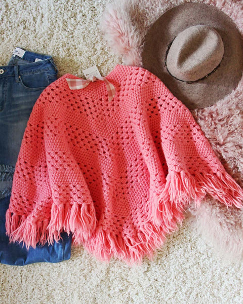 Vintage 60's Pink Fringe Poncho Sweater