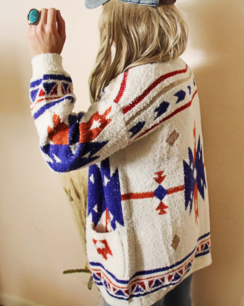 Johnny Aztec Sweater in White, Cozy Aztec & Western Sweaters from