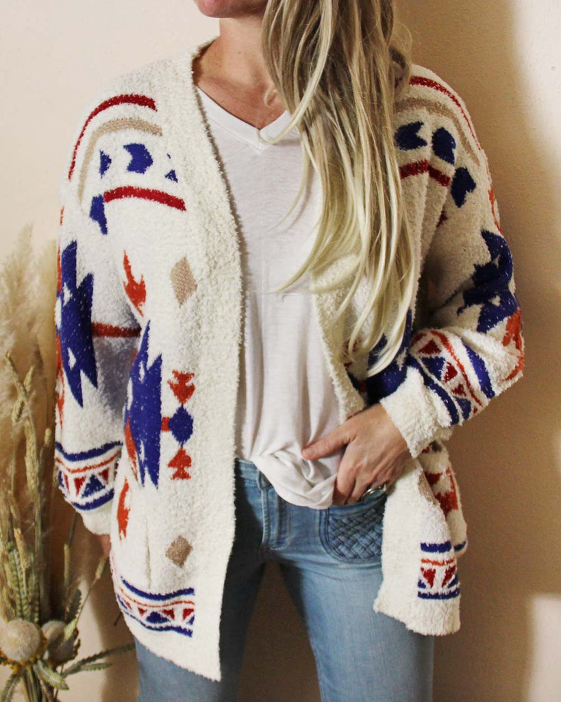 Johnny Aztec Sweater in White, Cozy Aztec & Western Sweaters from