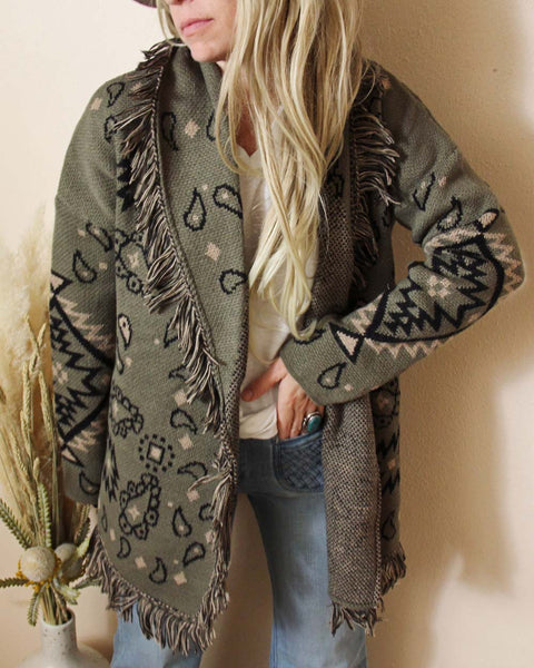 Paisley Blanket Sweater in Sage: Featured Product Image