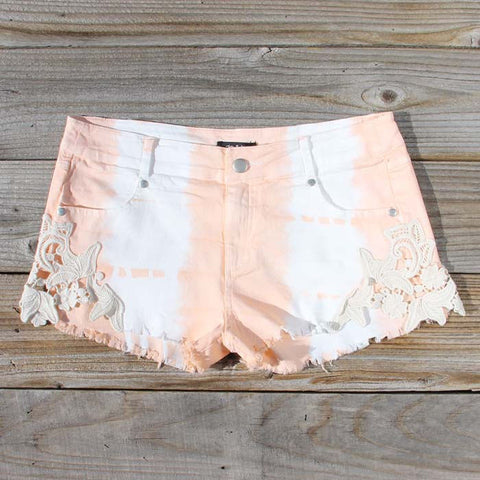 Tie Dye & Lace Shorts in Peach
