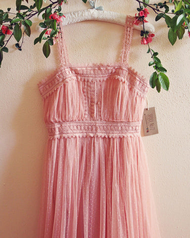 70's Swiss Dot Dress in Pink