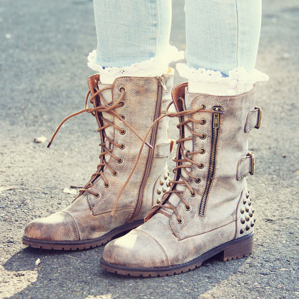 The Aberdeen Studded Combat Boots in Sand: Featured Product Image