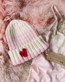 Hand Knit Heart Beanie in Pink: Alternate View #1