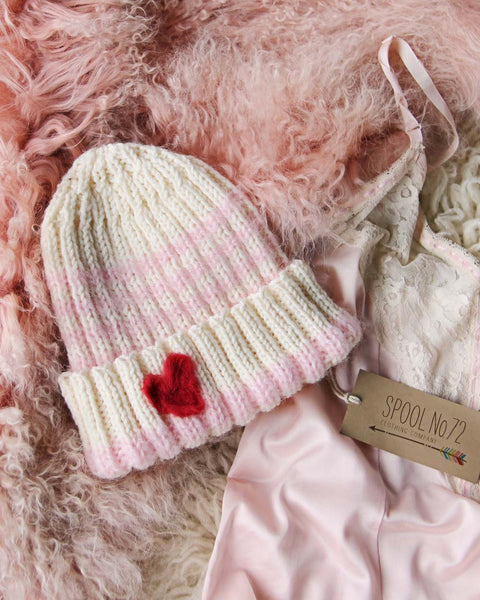 Hand Knit Heart Beanie in Pink: Featured Product Image