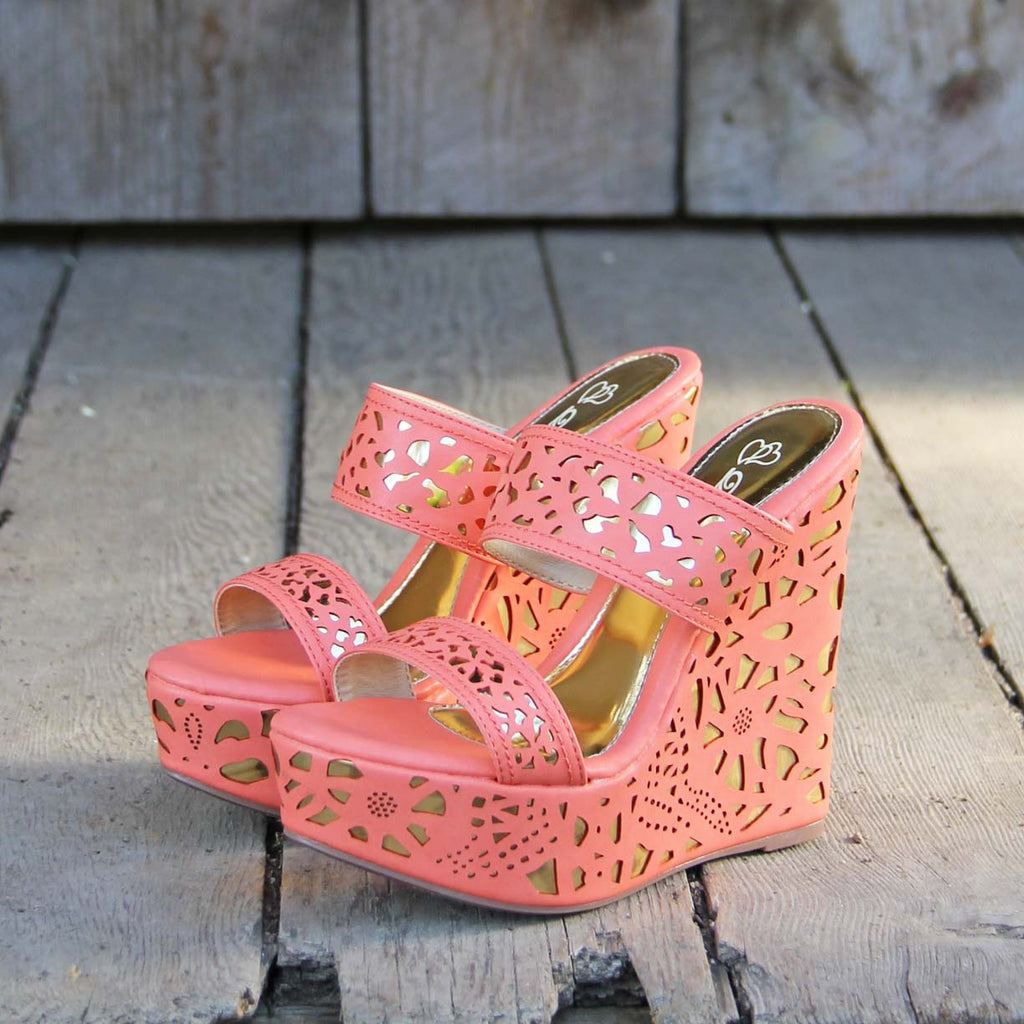 Traveling Sands Wedges in Peach, Bohemian Inspired Wedges from