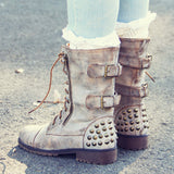 The Aberdeen Studded Combat Boots in Sand: Alternate View #2