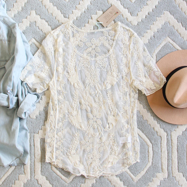 The Lace Basic Tee in Cream: Featured Product Image