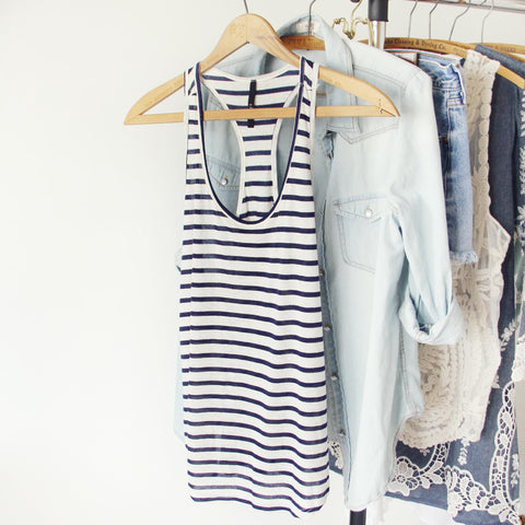 Basic Stripe Tank in Navy