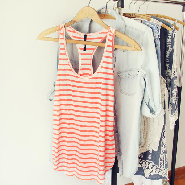 Basic Stripe Tank in Coral: Featured Product Image