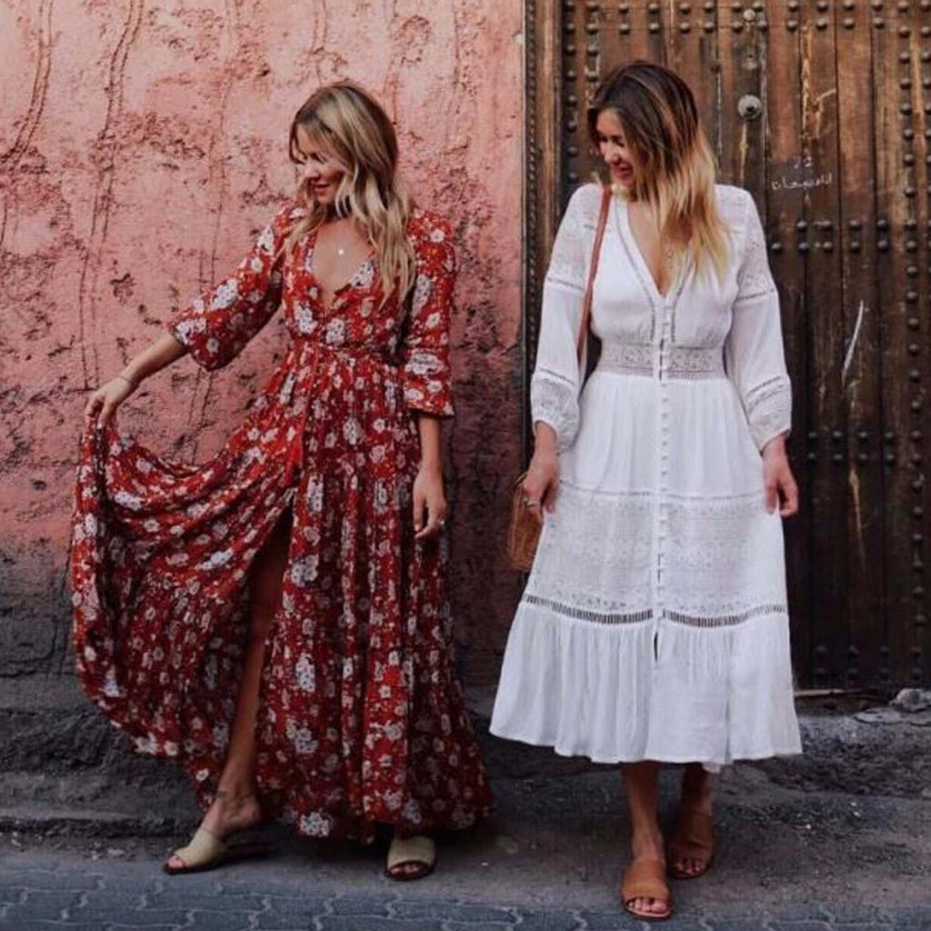 knee length dresses for ladies Femme Rust Maxi Dress, Sweet Boho Maxi Dresses from Spool 72