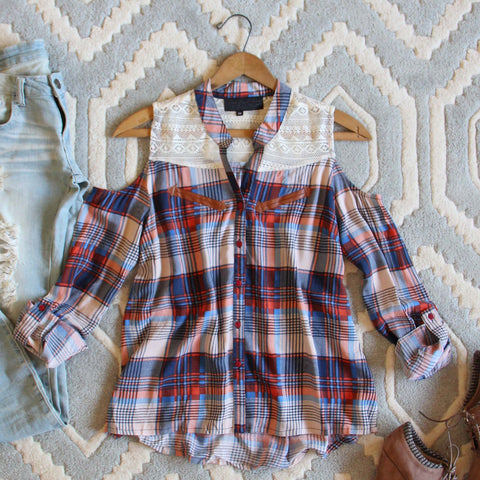 Cold Shoulder Plaid Top