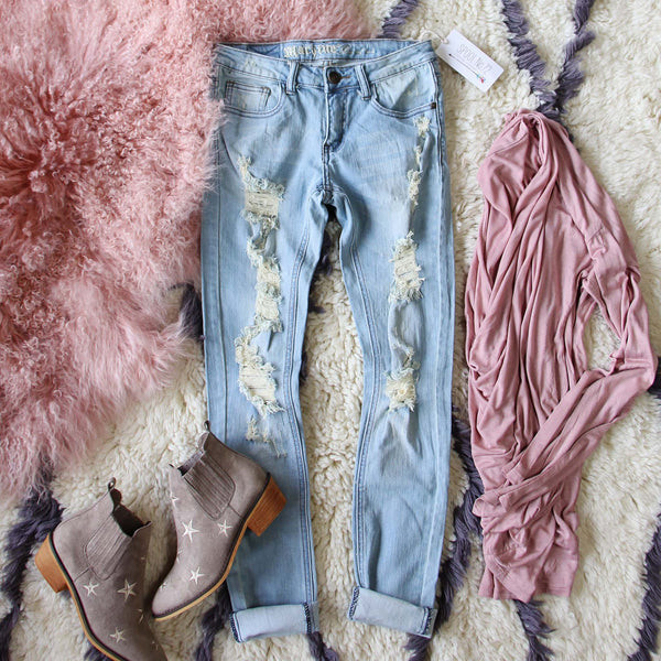 Dreamy Sky Distressed Jeans: Featured Product Image
