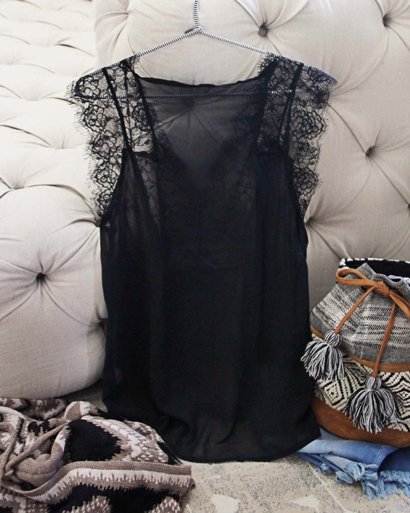 Eyelash Lace Cami in Black, Lace Cami Tops from Spool 72.
