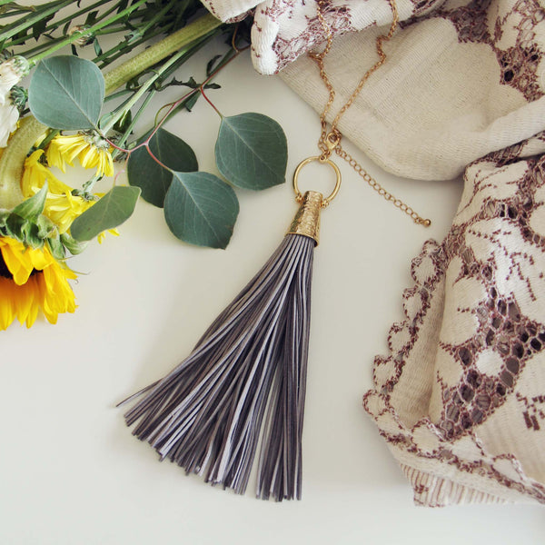 Farrah Tassel Necklace in Gray: Featured Product Image