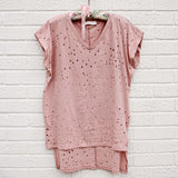Finley Distressed Tee in Mauve: Alternate View #1