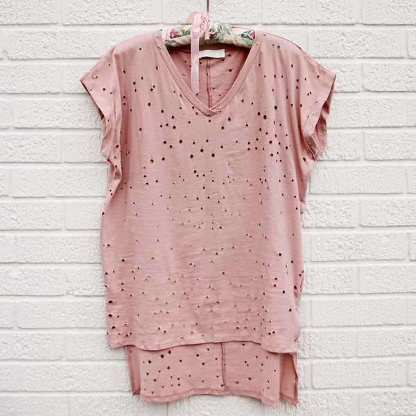 Finley Distressed Tee in Mauve: Featured Product Image