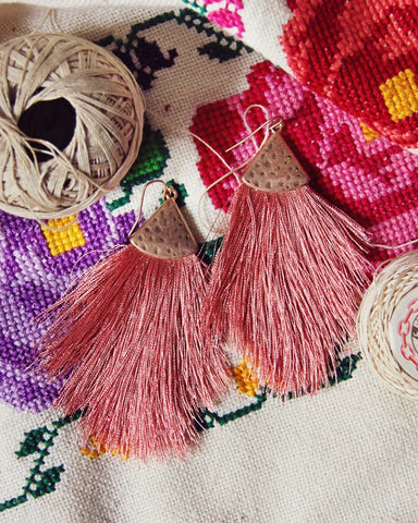 Desert Fringe Earrings in Pink