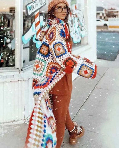 Cozy Knit Granny Square Duster