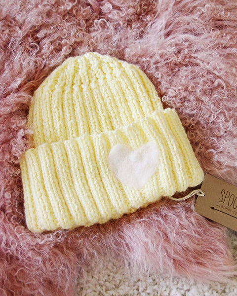 Hand Knit Heart Beanie in Sun: Featured Product Image