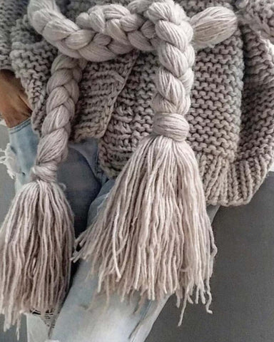 Handknit Braided Sweater in Gray