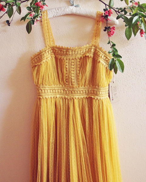 70's Swiss Dot Dress in Mustard: Featured Product Image