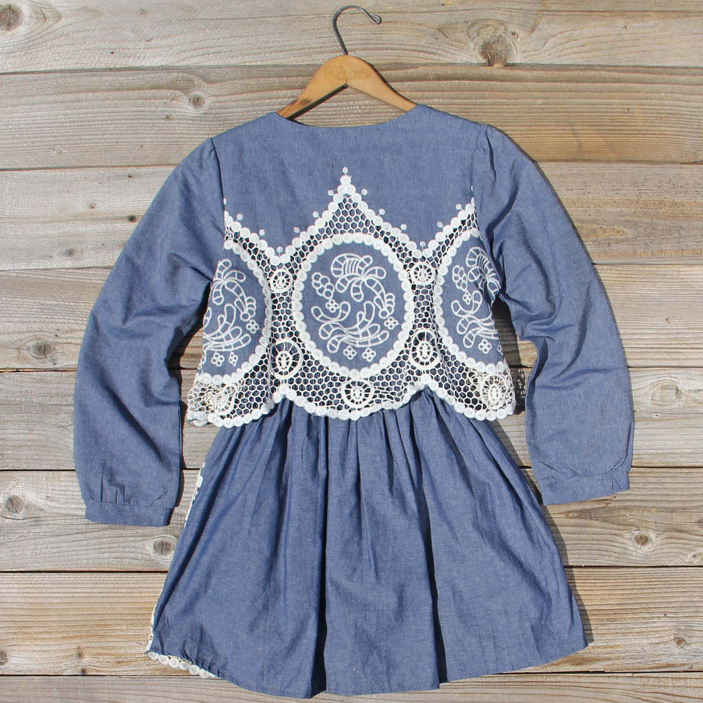 chambray and lace dress LOLA P. CHAMBRAY BLUE DRESS