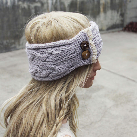 Lace & Knit Headwrap in Gray