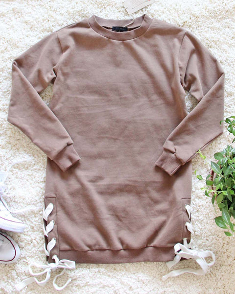 The Lace-up Sweatshirt Dress in Timber: Featured Product Image