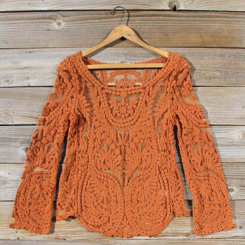 Laced in Snow Blouse in Rust