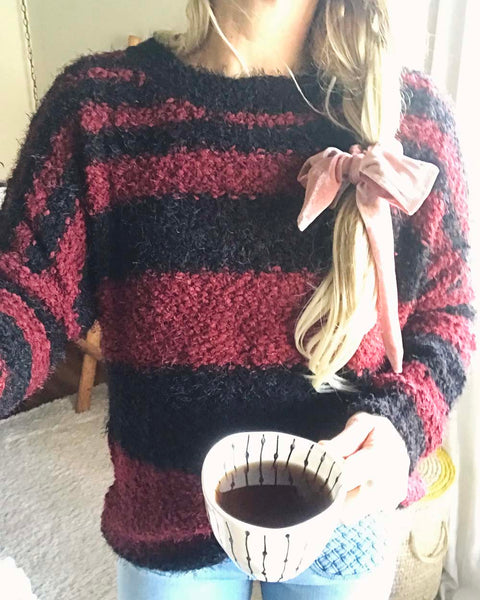 Layla Cozy Stripe Sweater in Wine: Featured Product Image