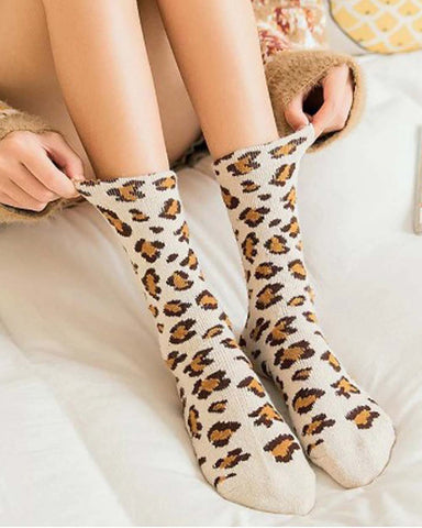 Soft Leopard Socks in Cream