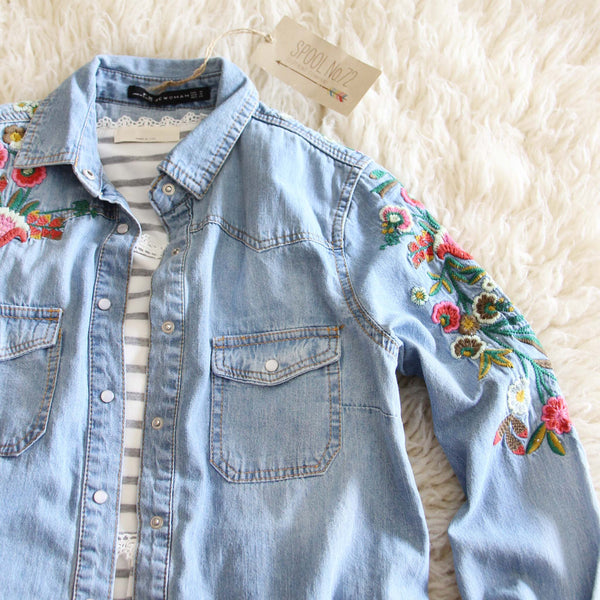 Lucky Embroidered Denim Top: Featured Product Image
