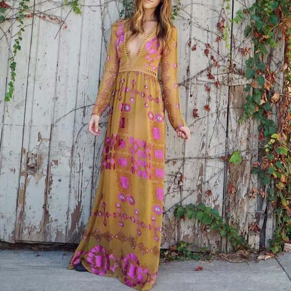 The Medallion Maxi Dress in Mustard: Featured Product Image