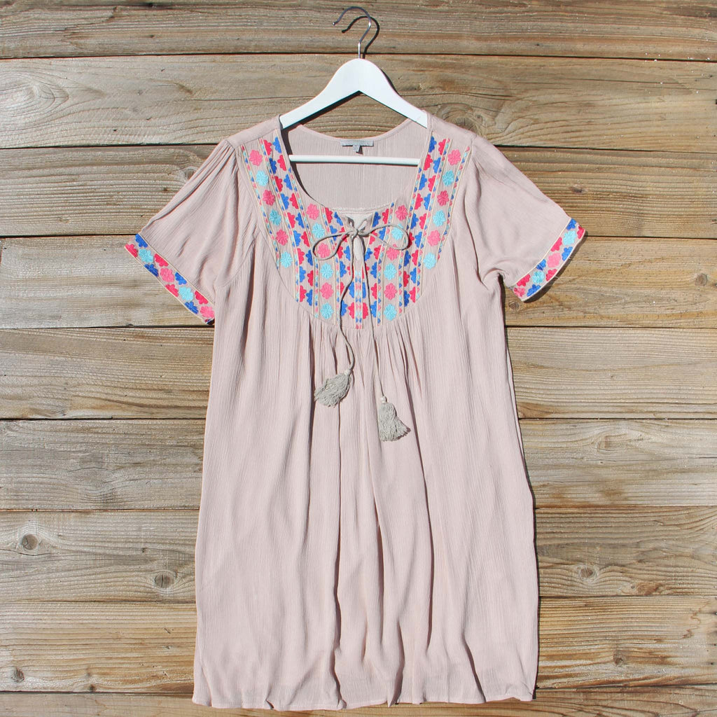 mexican embroidered tunic dress De La Rosa Floral Embroidered Mexican Dress- Vestido Mexicano Bordado