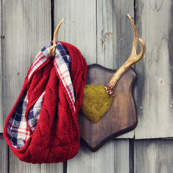 Knit & Plaid Scarf in Burgundy: Featured Product Image