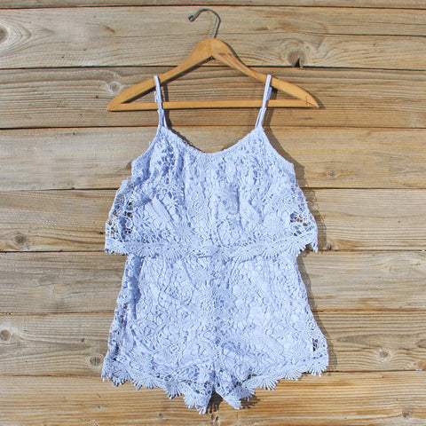 Palm Lace Romper in Sky