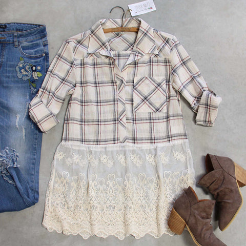 Plaid + Lace Top