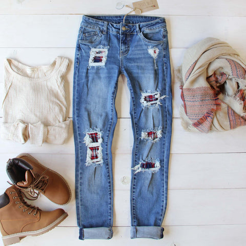 Plaid Patch Skinny Jeans