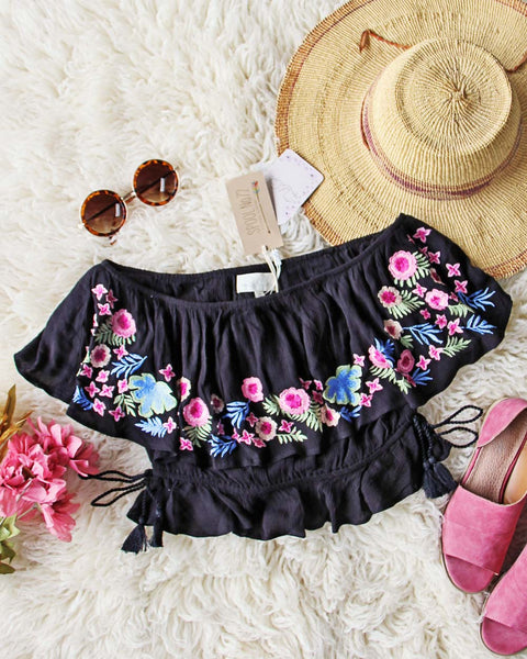 RahiCali Boho Tropics Top in Black: Featured Product Image
